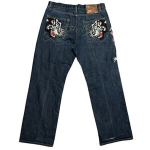 Vintage Ed Hardy Jeans 38x34 Embroidered Tiger Back Pocket Christian Audigier